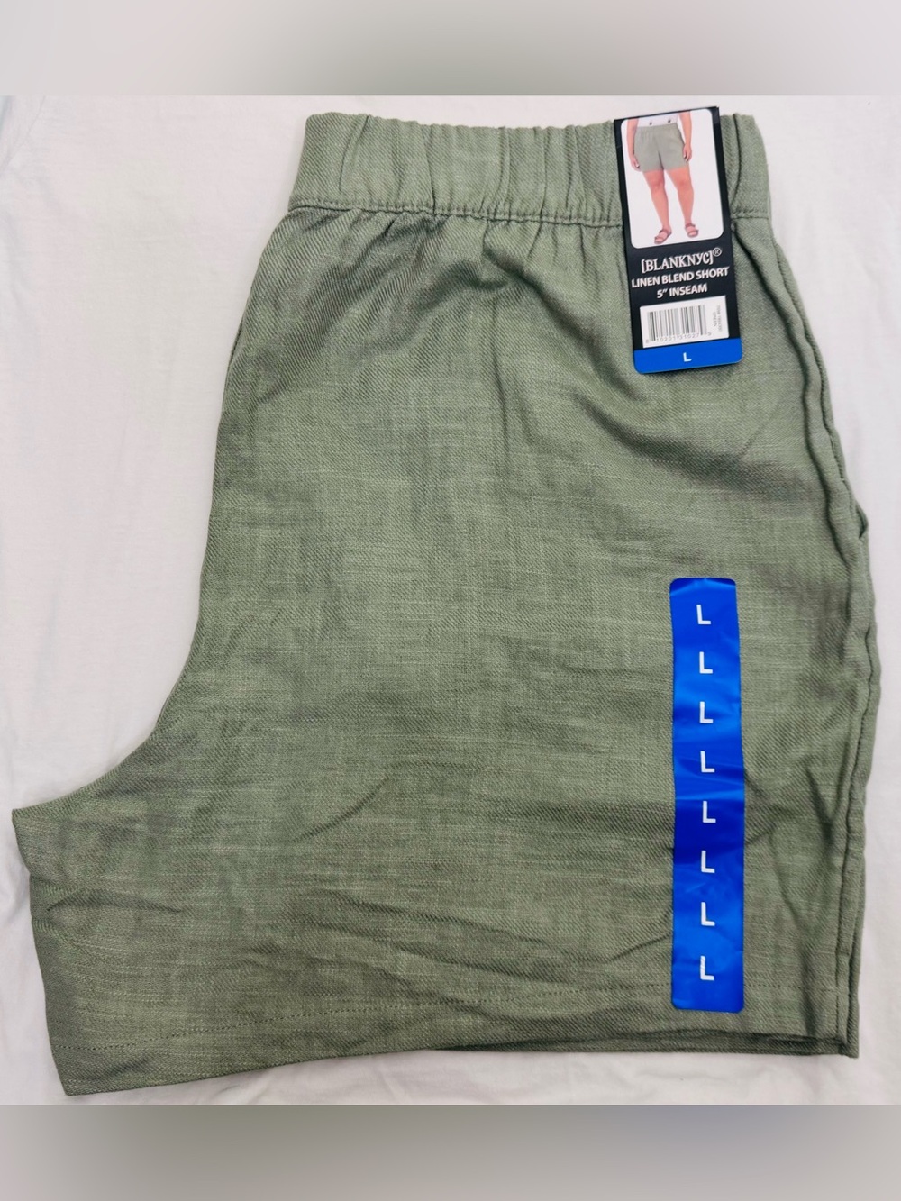 Blank NYC Linen-Blend Athletic Shorts in Sage